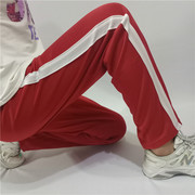 校服裤子男女通用宽松运动长裤，高中小学生宽白条一道白杠红色校裤