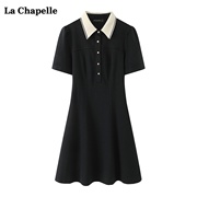 拉夏贝尔/La Chapelle学院风短袖连衣裙女夏季显瘦中长款裙子