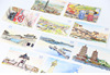 创意台湾旅游纪念品手绘卡，片山台北故宫博物院101大楼明信片