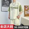 短袖套装男夏季胖子宽松大码t恤男装休闲运动一套搭配帅气衣服潮