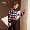 RBIGX瑞比克童装冬季儿童套头男童毛衫几何花版撞色圆领针织衫