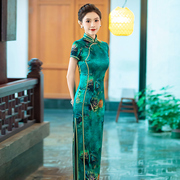 新中式绝美改良旗袍真丝桑蚕丝高端日常夏季优雅长款礼服修身
