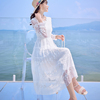 白色真丝连衣裙女中长款高档桑蚕丝刺绣裙子仙女沙滩长裙超仙夏季