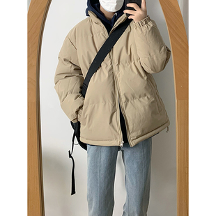 LES帅T冬季日系加厚纯色立领面包服韩国宽松情侣工装棉衣男女外套