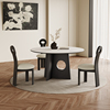 白色岩板餐桌法式复古风家用圆桌，黑色白蜡木轻奢高端圆形实木餐桌