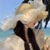 蕾丝大帽檐草帽女夏季海边沙滩遮阳防晒帽草编遮全脸防紫外线帽子