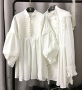 地球店 白色蕾丝连衣裙仙女裙宫廷风气质复古泡泡袖欧洲裙子宽松