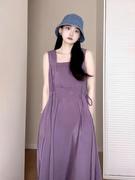 宽松大码胖mm300斤紫色无袖吊带，连衣裙女夏季长裙遮肚显瘦背心裙