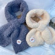 米粒麻麻手工小熊围巾树叶交叉款，珊瑚绒宝宝，绒毛线diy编织材料包