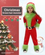 圣诞节主题服饰怪杰神偷格林奇绿毛怪衣服儿童校园舞台演出cos服