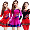 舞蹈中年杨丽萍广场舞服装套装演出服绣花练习红两件套绒金丝