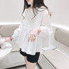 白色衬衫女设计感小众，韩版宽松洋气宫廷花边，立领小个子娃娃衫上衣
