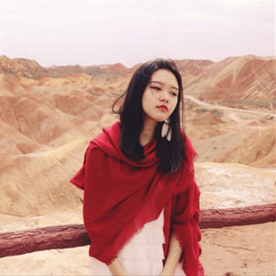 沙漠旅游防晒披肩民族风围巾大尺寸，棉麻纯色丝巾女夏季薄款红纱巾
