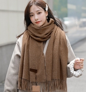 2023韩版纯色围巾披肩两用女冬季加厚保暖仿羊绒围脖学生百搭