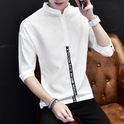男士短袖衬衫男夏季韩版白色，五分潮流t恤7分七分袖春秋bf个性衣服