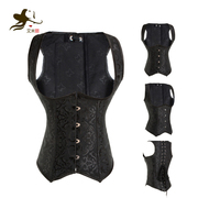 corset宫廷黑色钢骨塑身衣束腰托胸性感矫背束身衣马甲大码外穿
