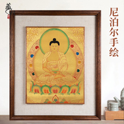 藏村唐卡手绘阿弥陀佛挂件金卡尼泊尔手工矿物颜料客厅玄关装饰画