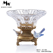 法式欧式新古典水晶玻璃装饰果盘别墅客厅桌面纯铜陶瓷水果盆摆件