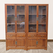 定制新中式老榆木家具，仿古纯实木玻璃，原木书柜现代书橱复古书架