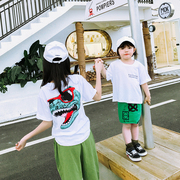 韩国潮牌亲子姐妹装夏季短袖t恤宝宝5圆领，卡通恐龙t恤