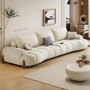 复古风现代简约客厅沙发布艺小户型奶油风弧形极简猫抓布沙发