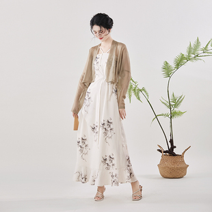织造司原创汉服新中式国风吊带连衣裙葡萄印花气质显瘦设计感长裙