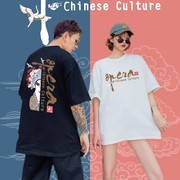 国潮情侣装夏装2023故宫，京剧脸谱潮流，韩版宽松情侣t恤女短袖