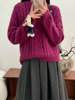 紫色高配浣熊绒毛衣外套，女秋冬款小众，韩系时尚麻花山羊绒衫上衣