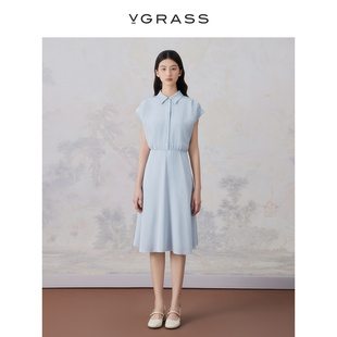 VGRASS法式雅致真丝乔其连衣裙夏季短袖通勤衬衫裙VSL2O21430