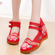 杰西鞋高跟布鞋刺绣坡禾跟红色增高鞋7cm老北京女内新娘婚绣鞋汉