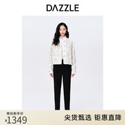 DAZZLE地素奥莱秋冬通勤白色别致刺绣薄款夹棉牛仔棉服外套上衣女