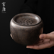 铁锈釉茶h渣i缸家用陶瓷建水带盖过滤茶洗水盂复古茶桶茶具茶