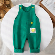 婴儿春秋款护肚背带裤绿色，0-1-2-3岁宝宝裤子，休闲a类男孩女孩童装