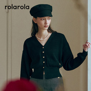ROLAROLA秋季V领针织开衫外套女小香风薄款打底上衣宽松显瘦