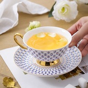 高档骨瓷咖啡杯家用下午茶，杯碟茶杯套装英式优雅金边骨瓷花茶杯