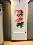 手绘国画牡丹中式客厅装饰画过道竖挂画字画卷轴玄关装裱花开富贵