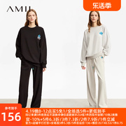 amii慵懒风卫衣套装女2024秋季宽松通勤抽绳印花休闲裤两件套
