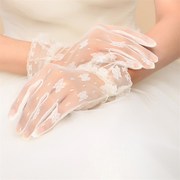 新娘手套蕾丝红色白色结(白色结)婚纱礼服旗袍，短款手套影楼旅拍婚礼仪手套