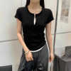XT1051 2024夏装女韩系假两件设计感修身打底衫短袖T恤上衣