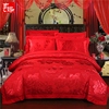 喜嫁床上用品大红色结婚四件套纯棉，贡缎提花婚庆床单被套床品整套