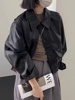 美式复古黑色pu皮衣，外套女秋季2023设计感小个子短款机车夹克