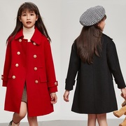 3QR女童羊毛呢子大衣2023洋气秋冬装女孩双面呢风衣保暖外套