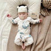 婴儿纯棉长袖家居分体两件套装新生儿月子服夏季超薄款系带和尚服
