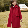 女童红色外套秋冬季中大童洋气学生风衣保暖儿童中长款呢大衣