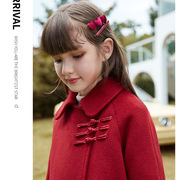 韩系女童毛呢外套儿童，呢子大衣拜年服中长款红色2023大童女孩