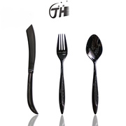 GH镜面黑小星星柄304不锈钢叉勺子4件套西餐具套装家用日常送礼