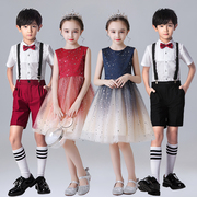六一儿童演出服小学生大合唱，女童红色礼服舞蹈蓬蓬裙，朗诵表演服装