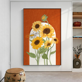 植物花卉挂画向日葵抽象装饰画玄关艺术画现代简约进户门轻奢壁画