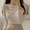 韩国东大门女装纯色简约一字领亲肤柔软薄款微透性感长袖T恤
