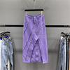 紫色牛仔半身裙女2024春夏设计感开叉毛边气质高腰包(高腰包)臀一步裙长裙